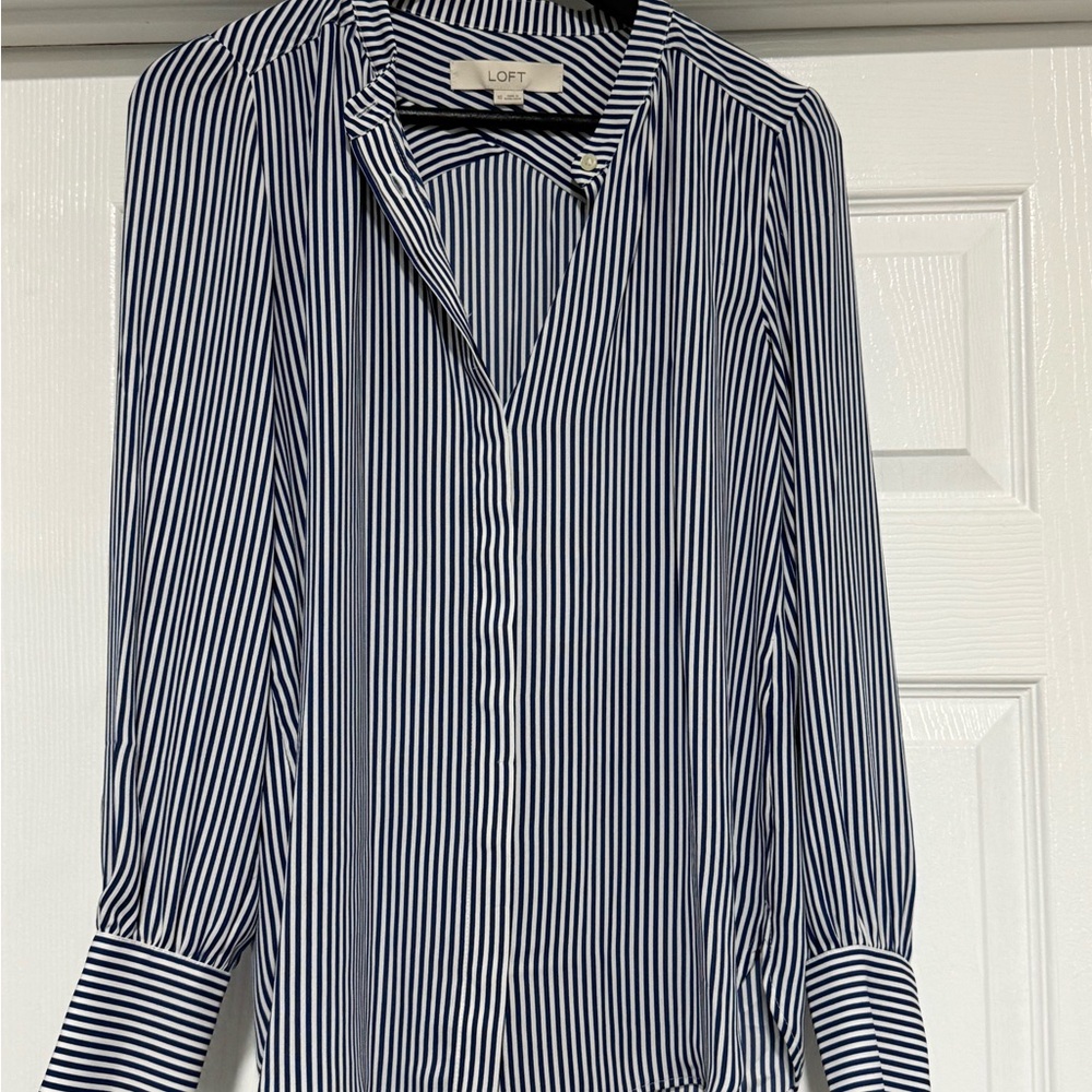 LOFT Blue and White Striped Dress Shirt